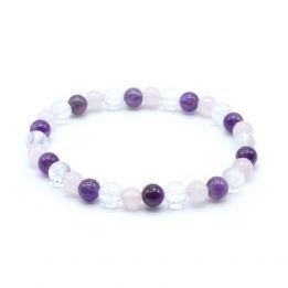Pulsera 6mm Amatista, Cristal, Cuarzo Rosa